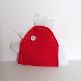 Handmade red felt chicken egg cosy