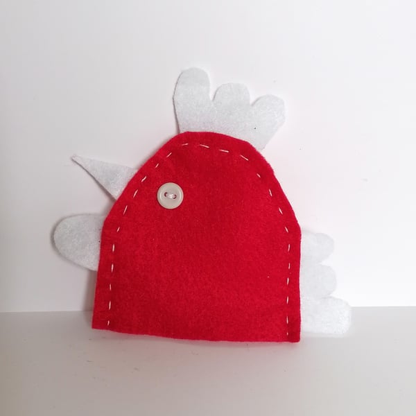 Handmade red felt chicken egg cosy