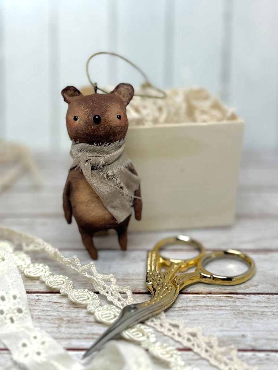 Spun Cotton Vintage Look Bear with Taupe Scarf