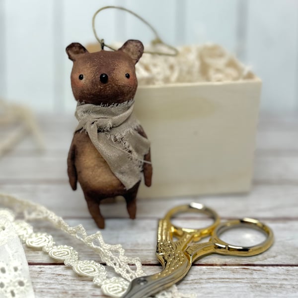 Spun Cotton Vintage Look Bear with Taupe Scarf