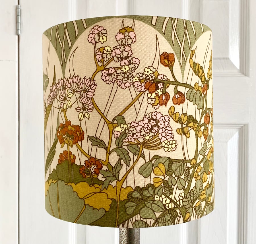 Countryside Bardfield Sage Green Moygashel VIntage Fabric Lampshade 