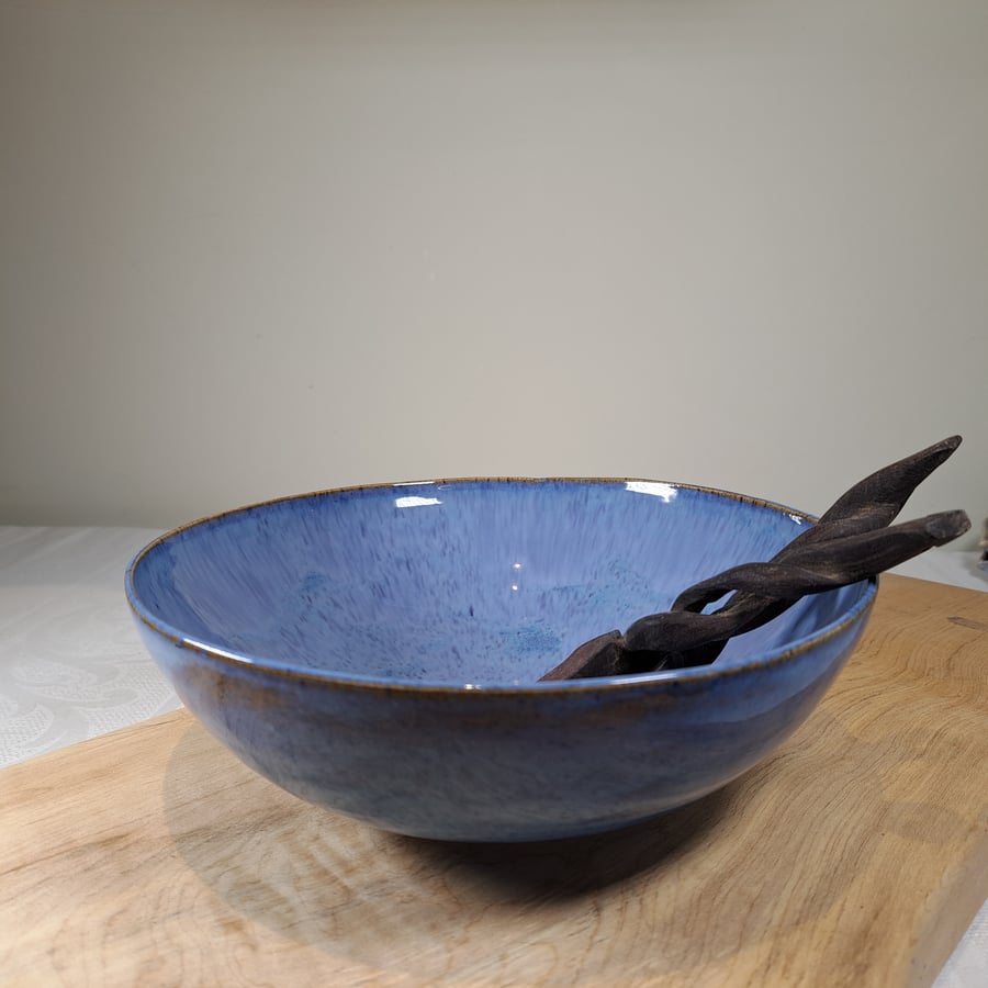 HAND MADE BLUE CERAMIC BOWL - glazed in a mottled lavender blue