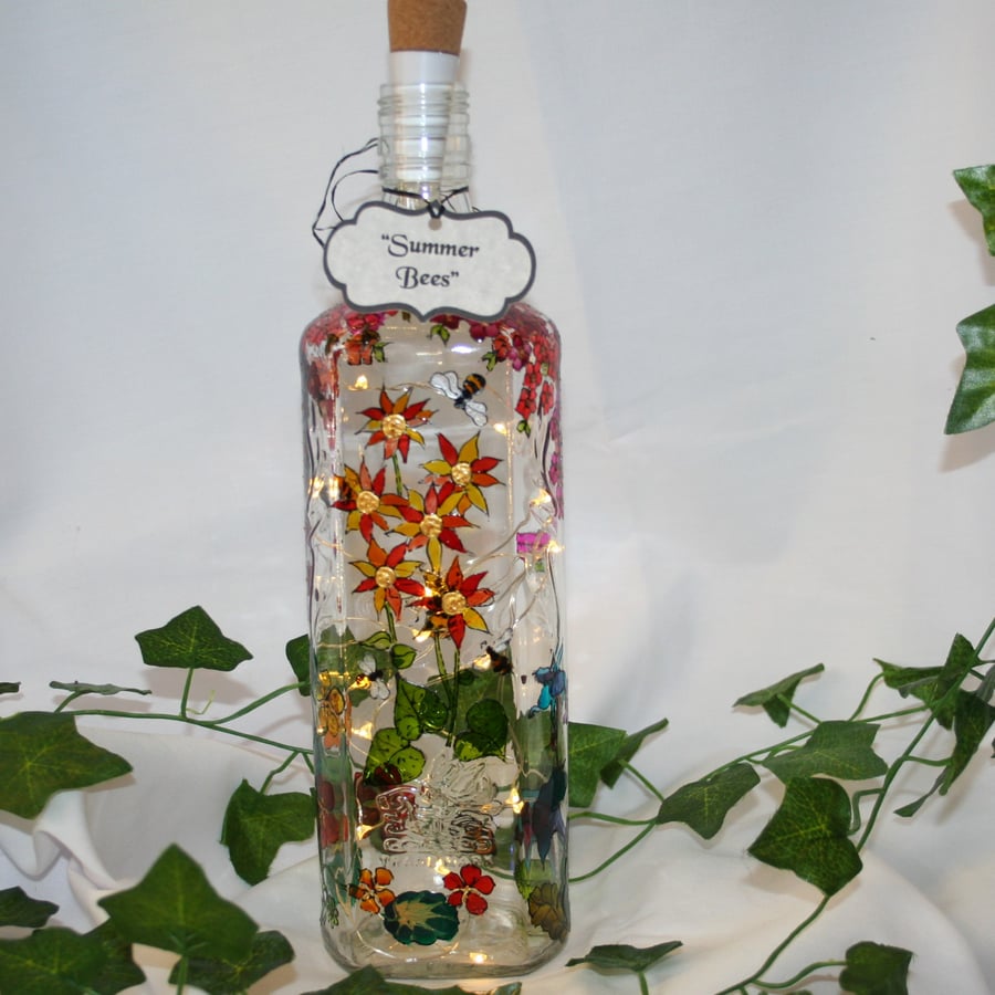 Summer Bees - Handpainted Bottle Light