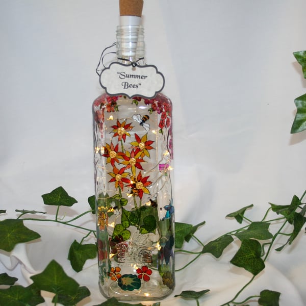 Summer Bees - Handpainted Bottle Light