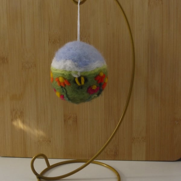Needle felted Handmade Buzzy Bee Meadow ornament