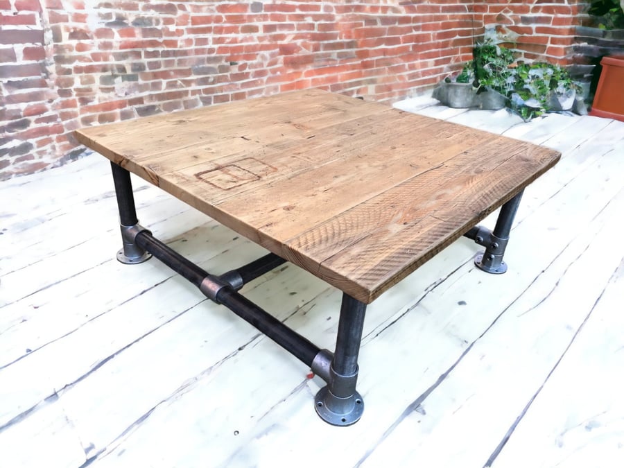 Square Rustic Coffee Table Industrial Pipe Legs Sustainably Sourced THE HOLLYBRO