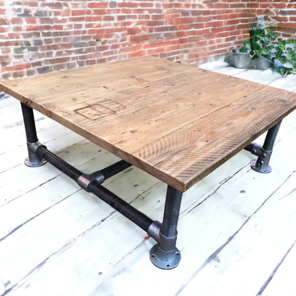 Square Rustic Coffee Table Industrial Pipe Legs Sustainably Sourced THE HOLLYBRO