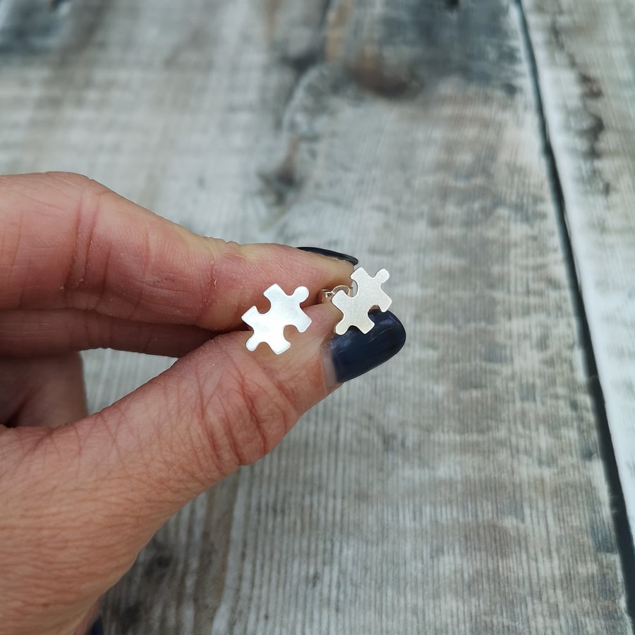 Sterling Silver Jigsaw Puzzle Piece Stud Earrings