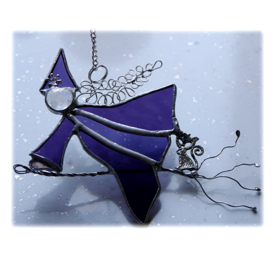 Witch on Broomstick Suncatcher Stained Glass 054 Purple Edith