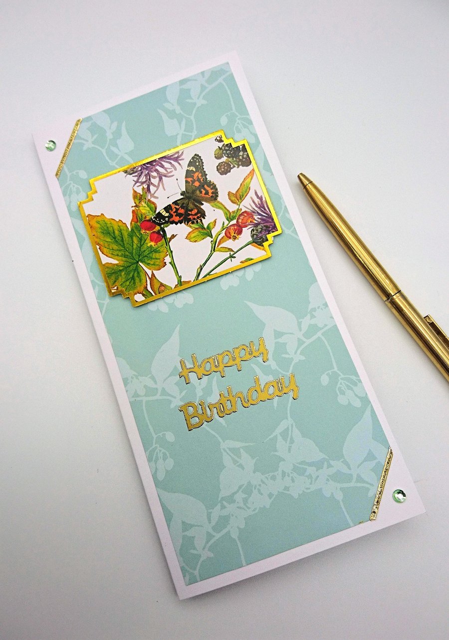 Happy BirthdayCard Butterfly, Berries,Blackcurrants Edith Holden FREE P&P U.K. 