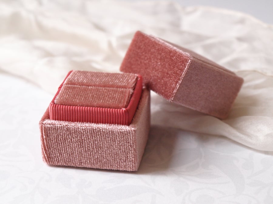 Luxurious Rose Pink Velvet Ring Box for Engagement, Wedding or Heirloom Ring