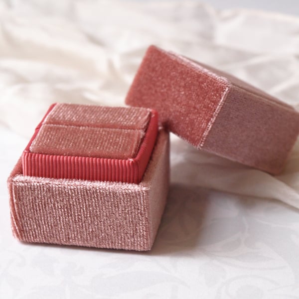 Luxurious Rose Pink Velvet Ring Box for Engagement, Wedding or Heirloom Ring