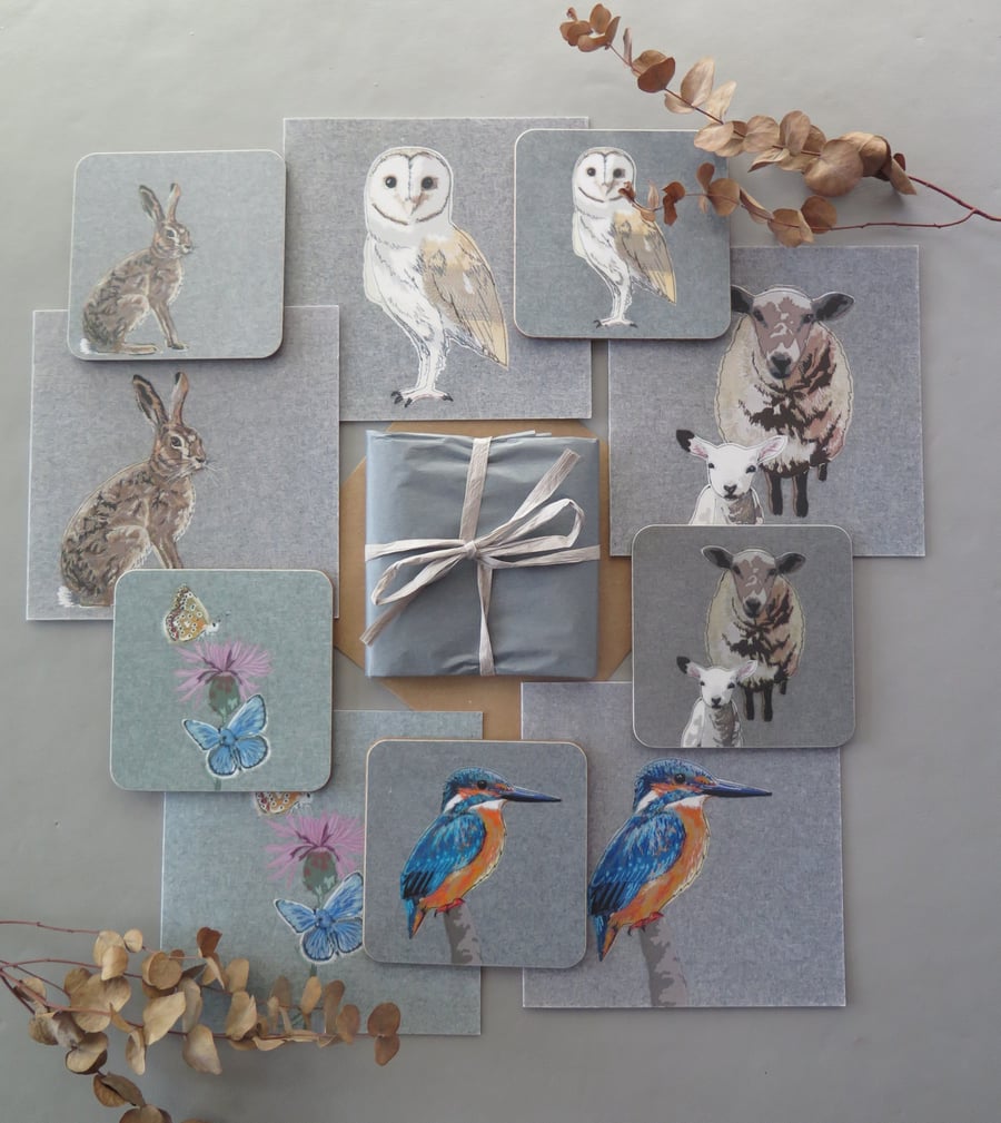 Gift bundle - matching coaster and greetings card (choice of 5 designs)