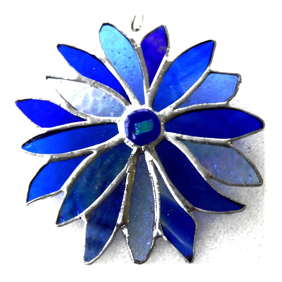 Winter Blues Flower Stained Glass Suncatcher Handmade 012