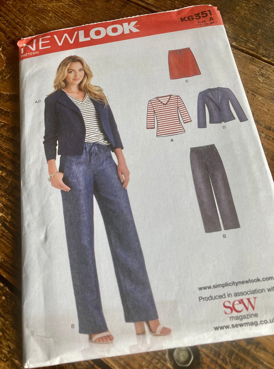 Brand New, New Look Paper Pattern K6351 Top and Trousers 10 - 22