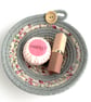 Small Grey Rope Bowl with Pink Floral Fabric Trim - Image 7