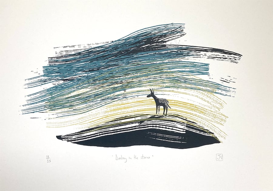 Donkey In The Storm three-colour A3 screen-print