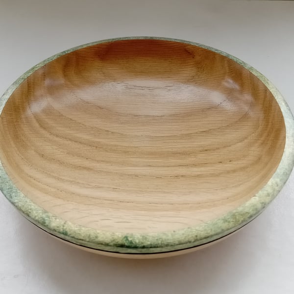 Reclaimed Oak Wood Bowl with Green & Gold Iridescent Edge 1244