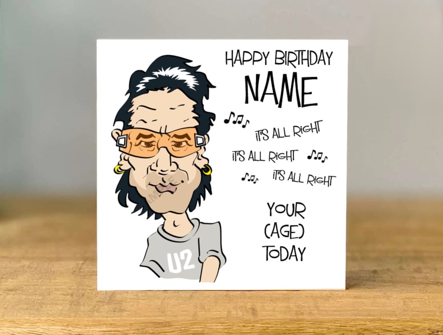 Personalised Music Birthday Card, bono, Inspired, dad, mum, brother, sister