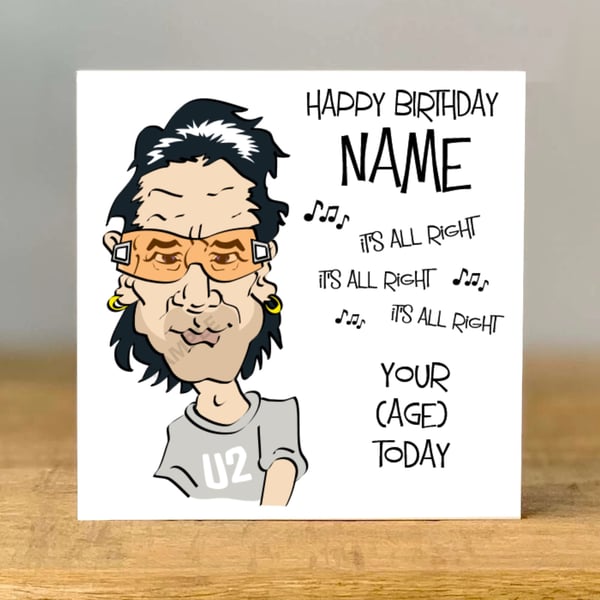 Personalised Music Birthday Card, bono, Inspired, dad, mum, brother, sister