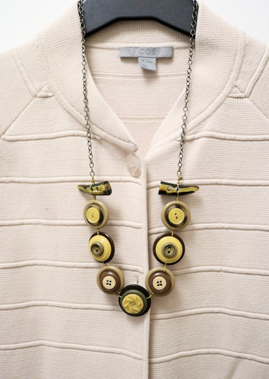 SALE - lemon and toffee color Inspired vintage button necklace - one off item