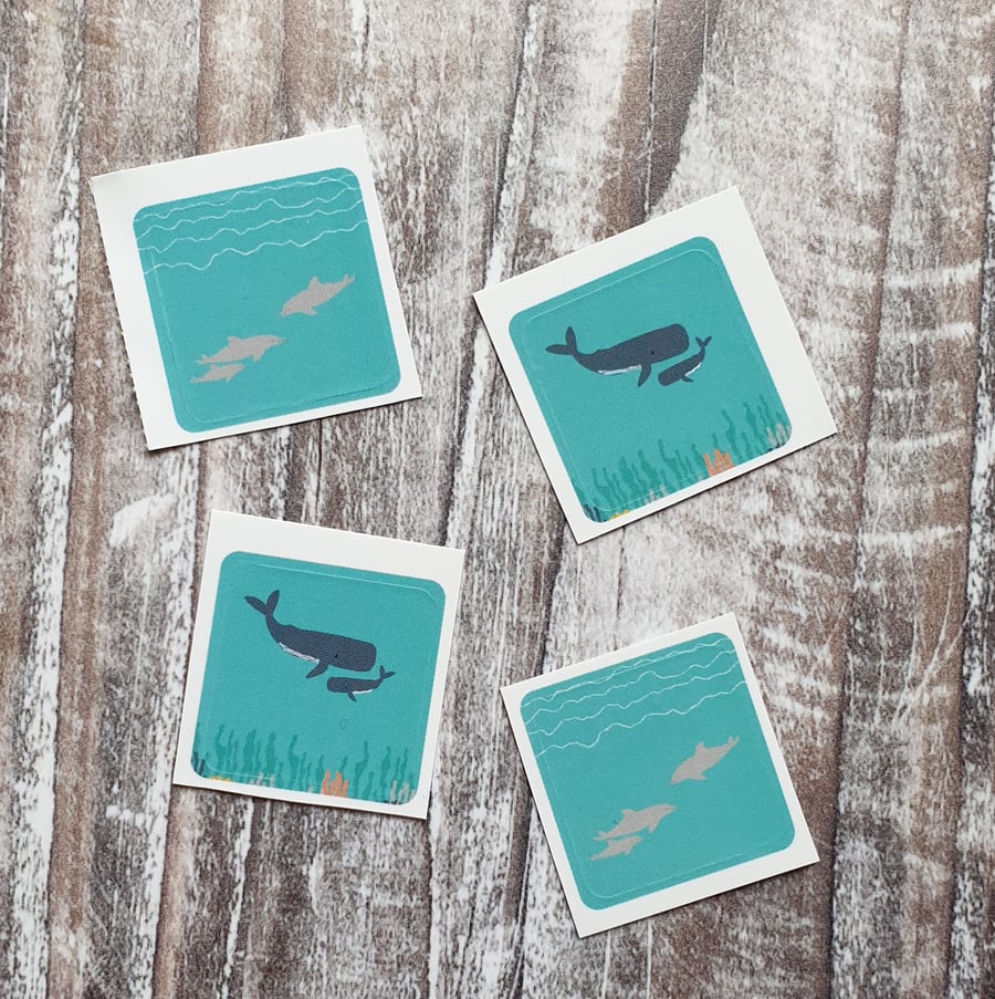 Whale and Dolphin Envelope Stickers - Set of 6
