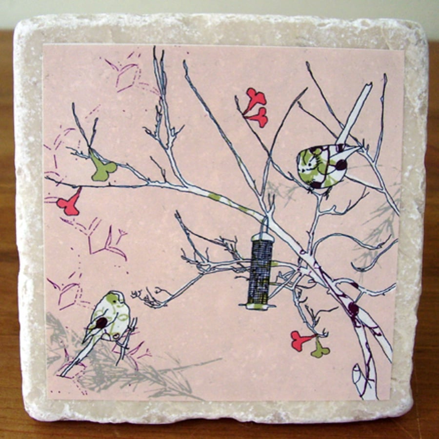pair of natural stone decorated coasters