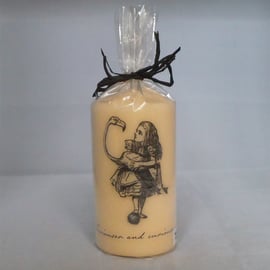 Decorated Candle Alice In Wonderland Flamingo Curiouser & Curiouser Decoupage