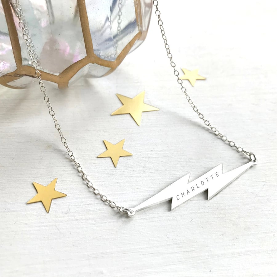 Personalised Sterling Silver Lightning Bolt Necklace, lightning necklace.