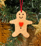 Small pottery gingerbread man with red heart - Image 1