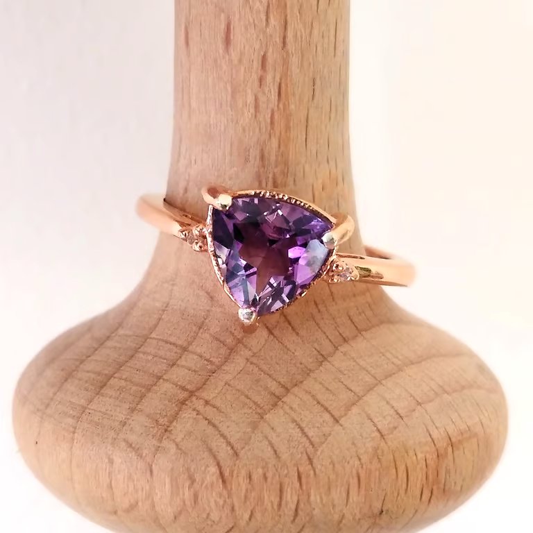 Natural Moroccan Amethyst Rosegold Trillion Ring Size P-Q  or size 56.5