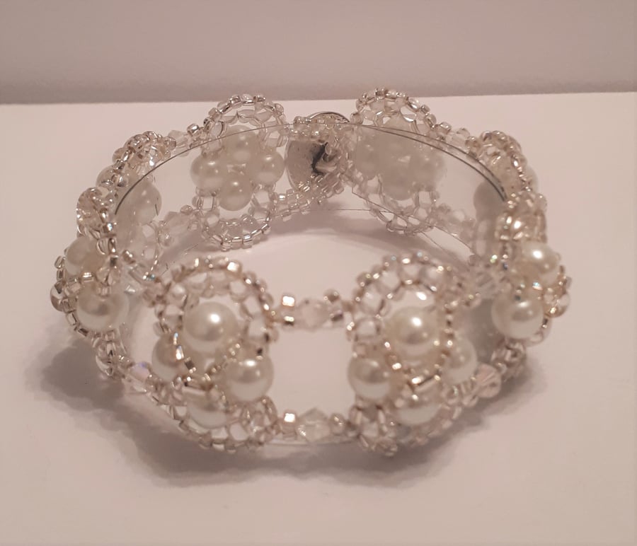 White  Crystal and Pearl bracelet    
