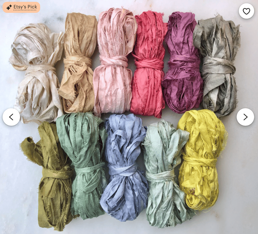 Recycled Silk Sari Ribbon, naturally-dyed and eco-friendly