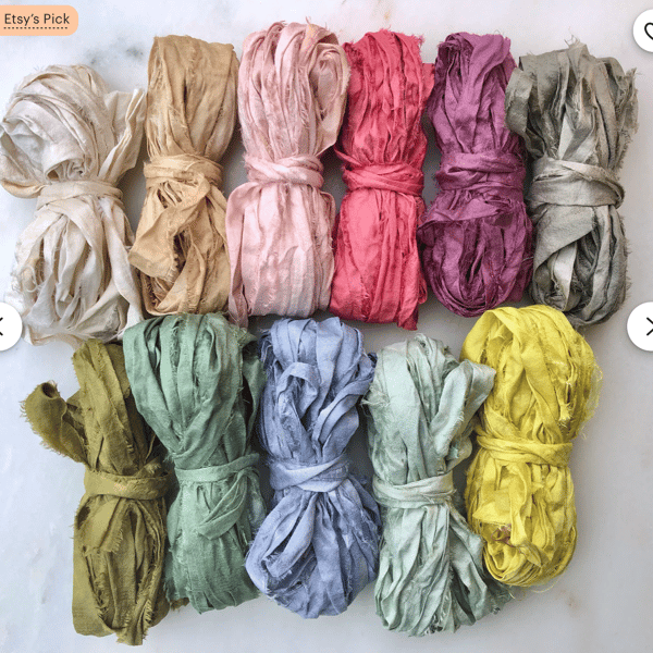 Recycled Silk Sari Ribbon, naturally-dyed and eco-friendly