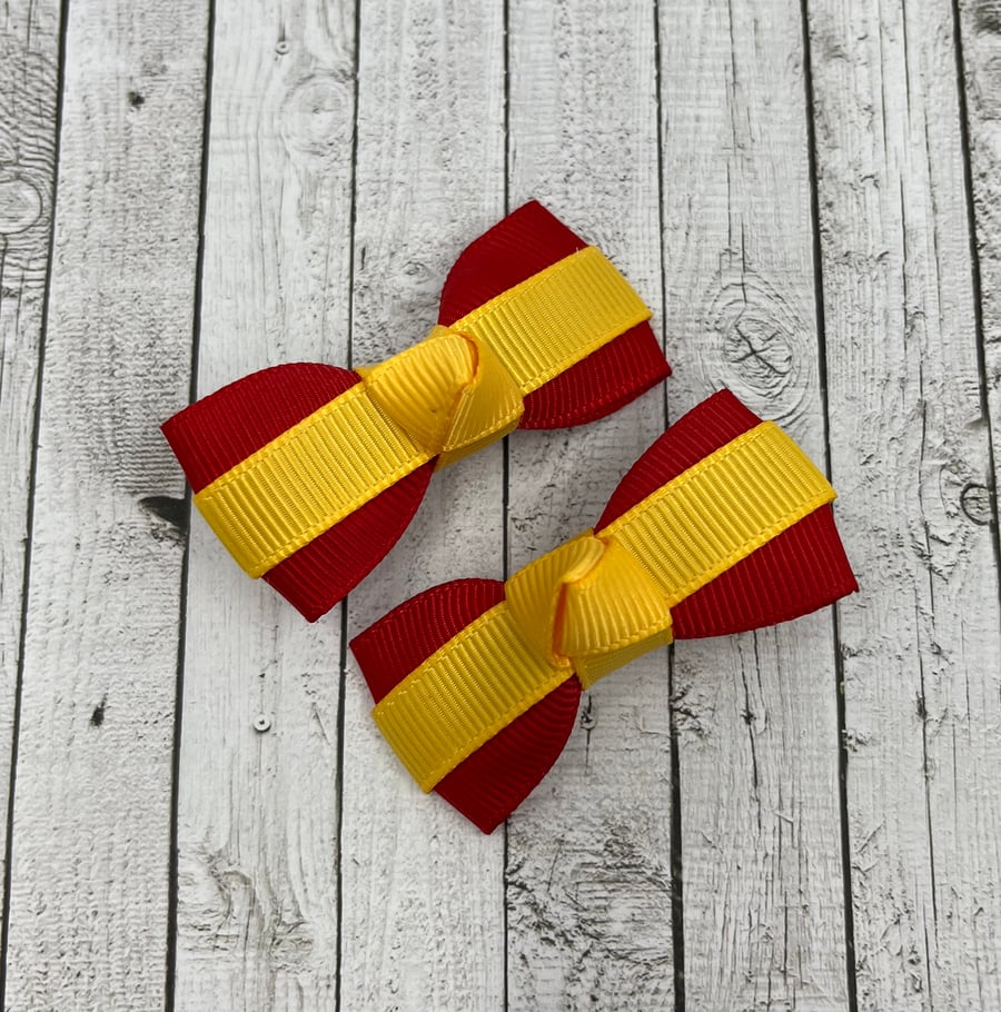 School Itty Bitty Red and Yellow Gold on Clips (pair)