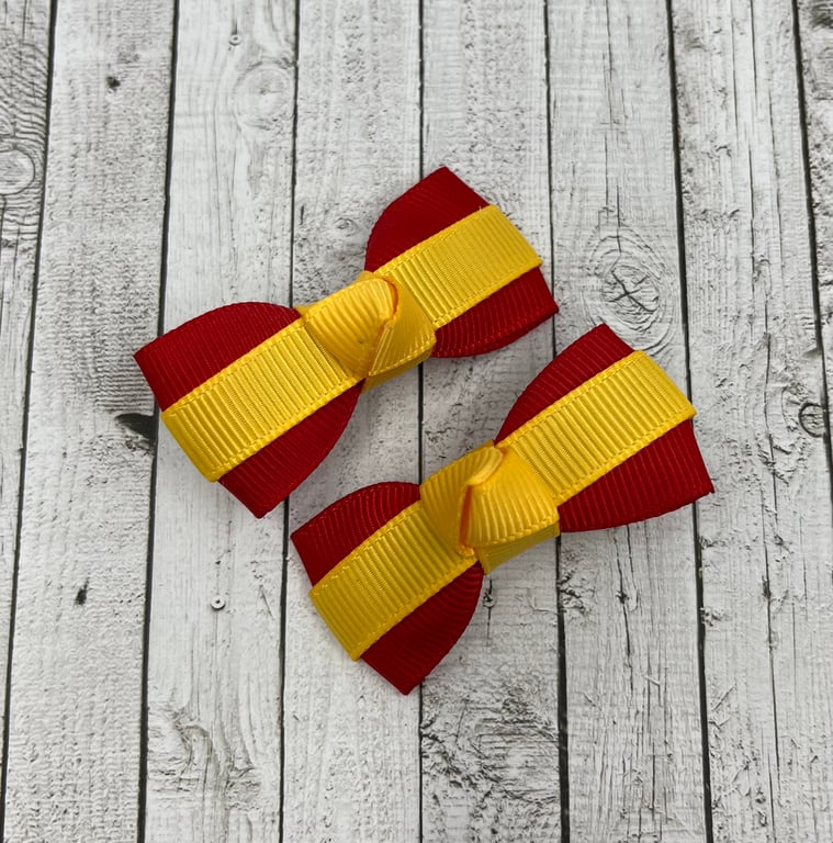 School Itty Bitty Red and Yellow Gold on Clips (pair)