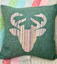 Tweed Appliqué Stag Scatter Cushion with Pad, Green 36x36cm