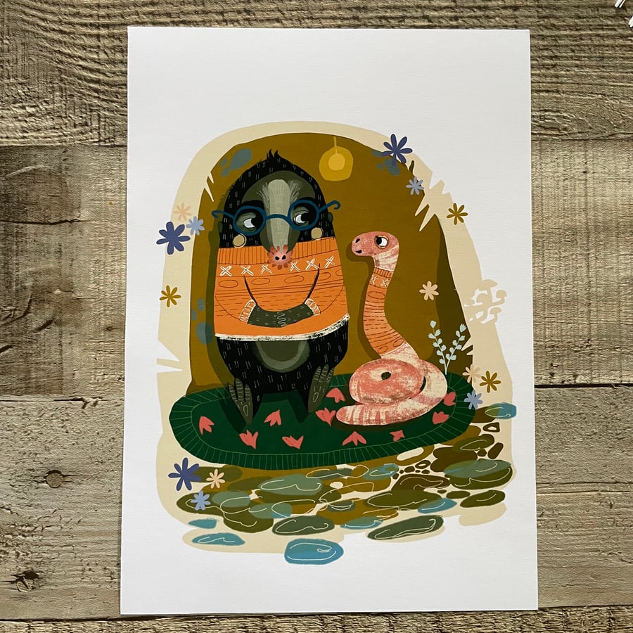 Children’s Nursery Room Artwork William The Mole and Cecil A5 Sized Art 