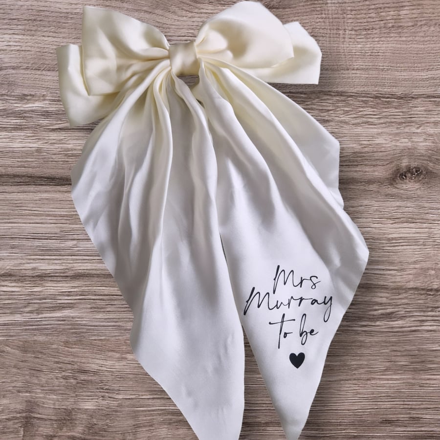 Personalised Bridal Hair Bow White or Ivory Wedding Bow Hen Do Bow Accessory