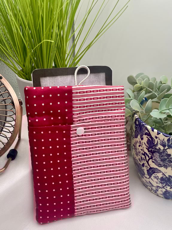 Kindle Case SMALL Book Sleeve -Red and White Stripes and Dots