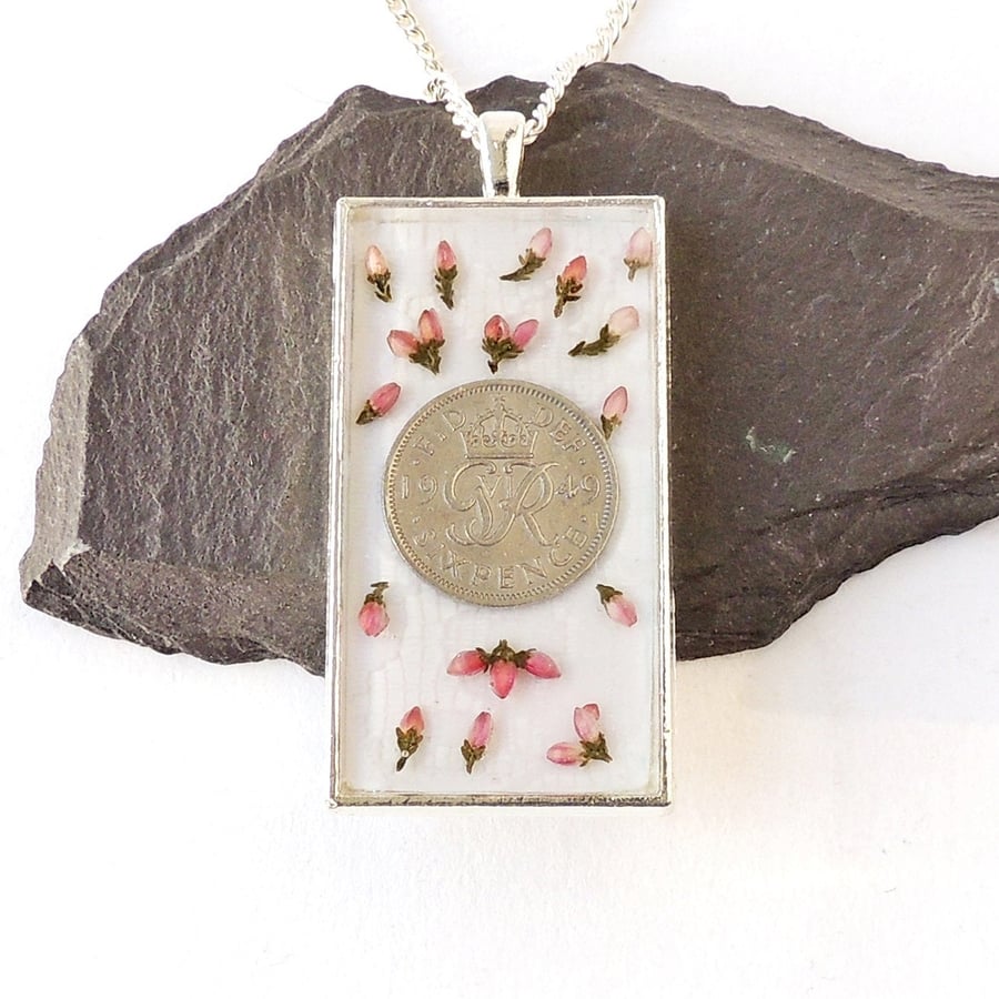 1949 Sixpence & Flowers Necklace - 1357