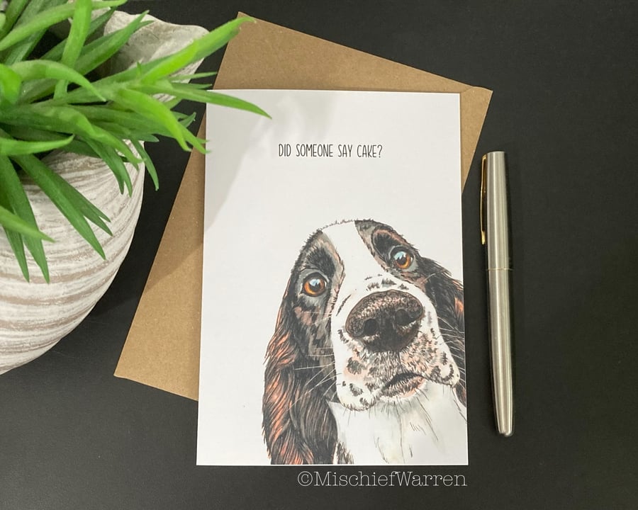 Spaniel Dog Art Card - Blank, personalised for any occasion 