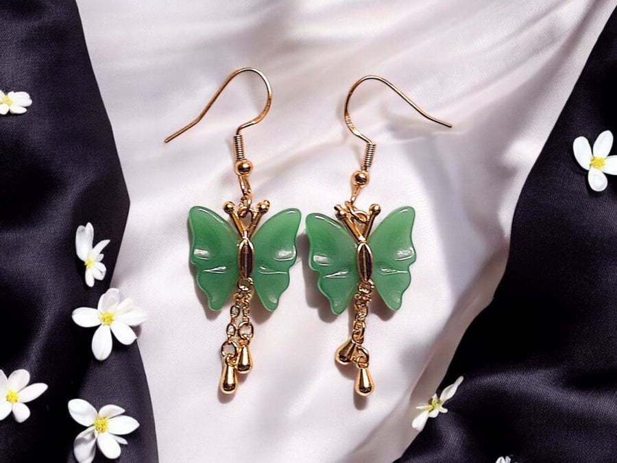 Butterfly stone earrings, butterfly jewellery, butterfly gifts, oriental style, 
