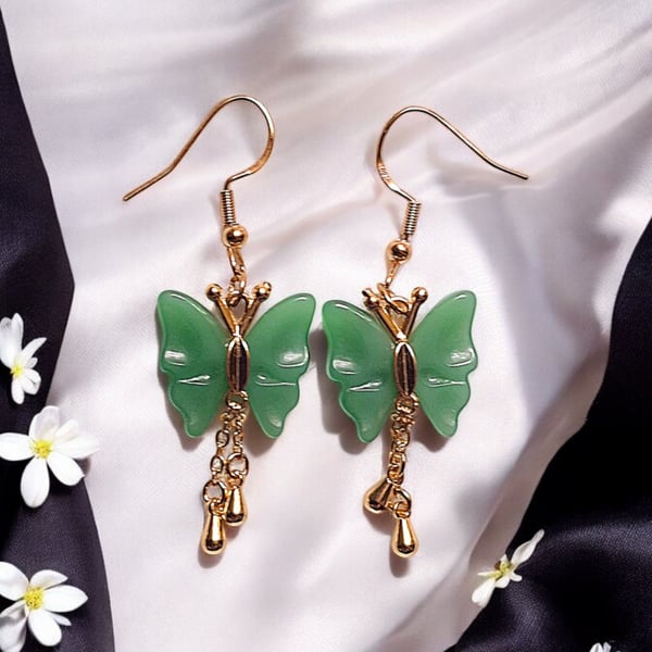 Butterfly stone earrings, butterfly jewellery, butterfly gifts, oriental style, 