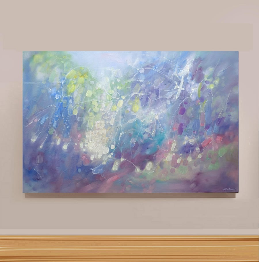 Summer Spirit is an hazy abstract landscape oil painting 