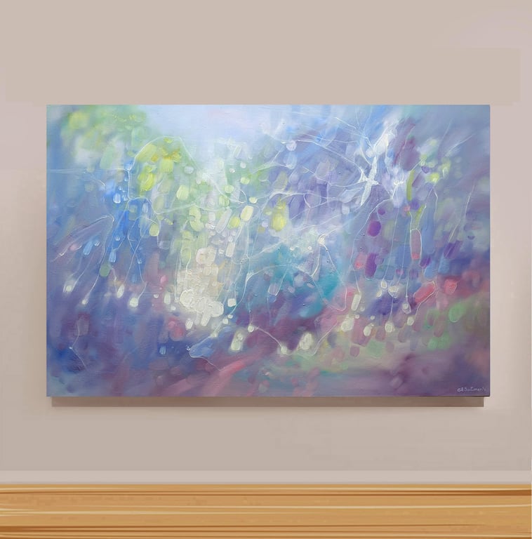 Summer Spirit is an hazy abstract landscape oil painting 