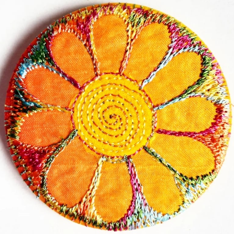 58mm Fabric Pocket Mirror with Free Machine Embroidery