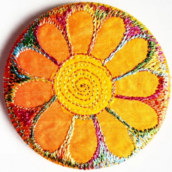 58mm Fabric Pocket Mirror with Free Machine Embroidery