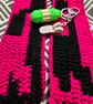 Bright Pink & Black Crochet Scarf with Cat & Heart Design - Image 7