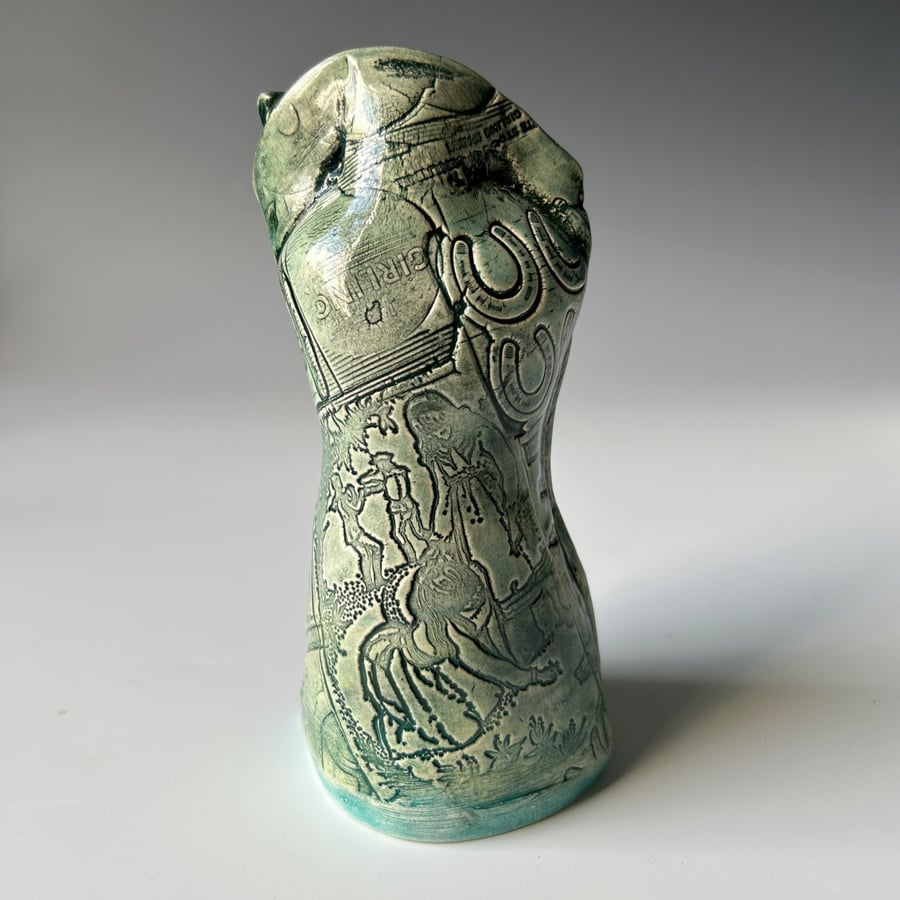 Ceramic Sculptural Vessel Textured with Old Printing Plates